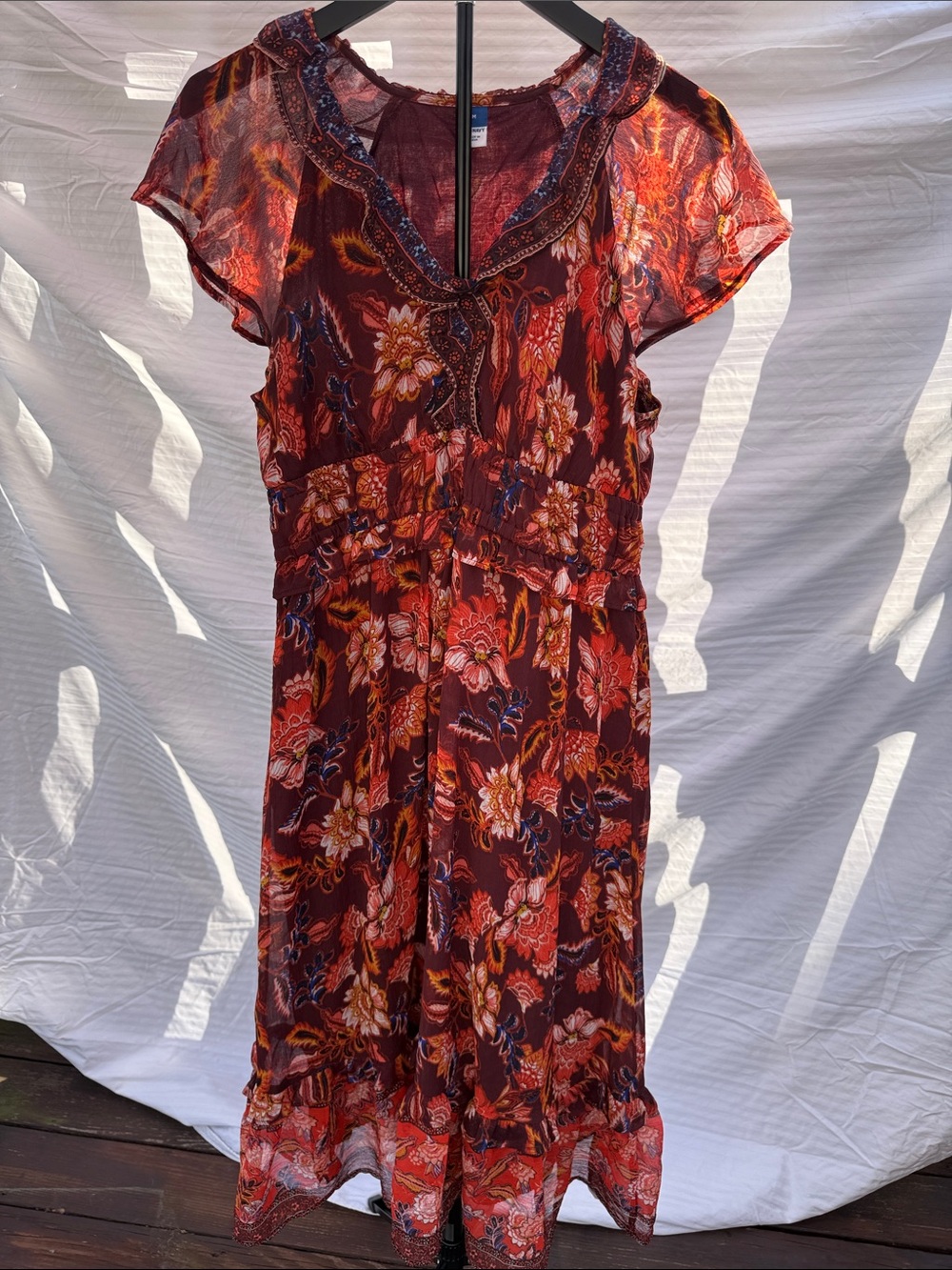 Old Navy Burgundy Floral Midi Dress